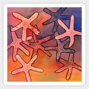 Colorful Starfishes Mixed Media Painting Sticker